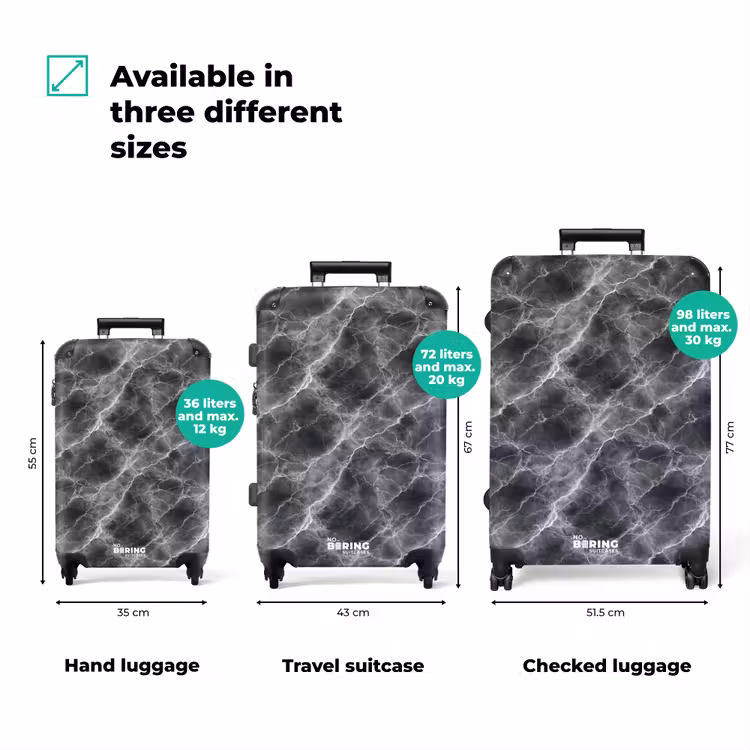 Donkergrijs - Bliksem - Marmer NBS - Handbagage koffer - Volwassenen Unisex middel zzzzzzVergelijking_3EN