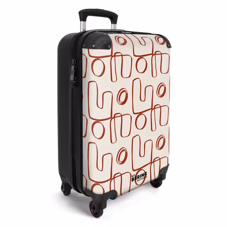 Donkerrode abstracte lijnen op beige achtergrond NBS - Handbagage koffer - Volwassenen Unisex middel -productfoto_3d