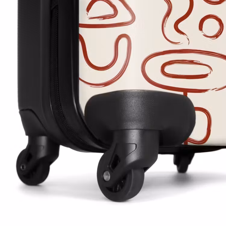 Donkerrode abstracte vormen op beige NBS - Handbagage koffer - Volwassenen Unisex middel -wiel