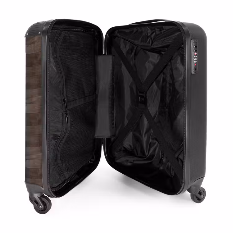 Donkere houtstructuur NBS - Handbagage koffer - Volwassenen Unisex middel -binnenkant