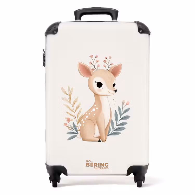 Hertje omringd door planten in beige tinten NBS - Handbagage koffer - Volwassenen Unisex middel -productfoto_recht
