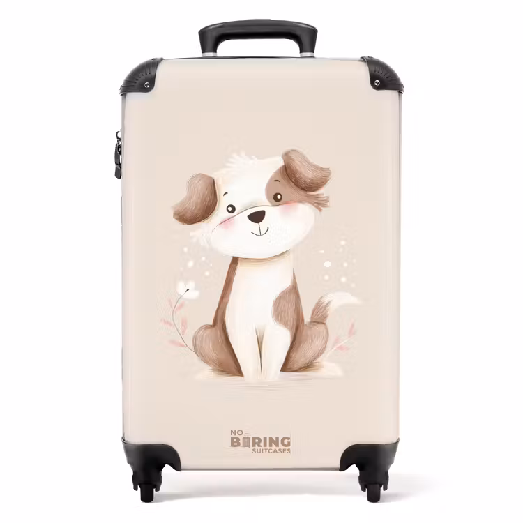 Hond in de kleuren bruin en beige NBS - Handbagage koffer - Volwassenen Unisex middel -productfoto_recht