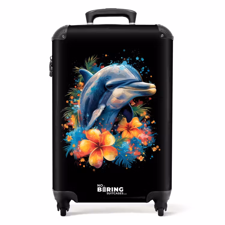 Dolfijn te midden van graffiti bloemen NBS - Handbagage koffer - Unisex middel -productfoto_recht