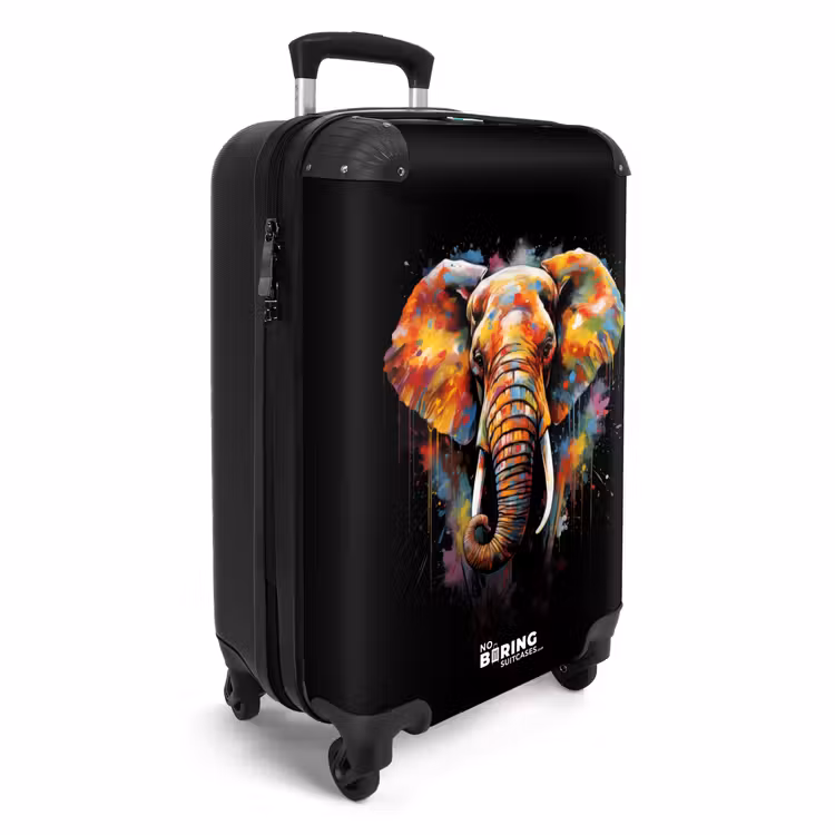 Olifant versierd met kleurrijke spetters NBS - Handbagage koffer - Unisex middel -productfoto_3d