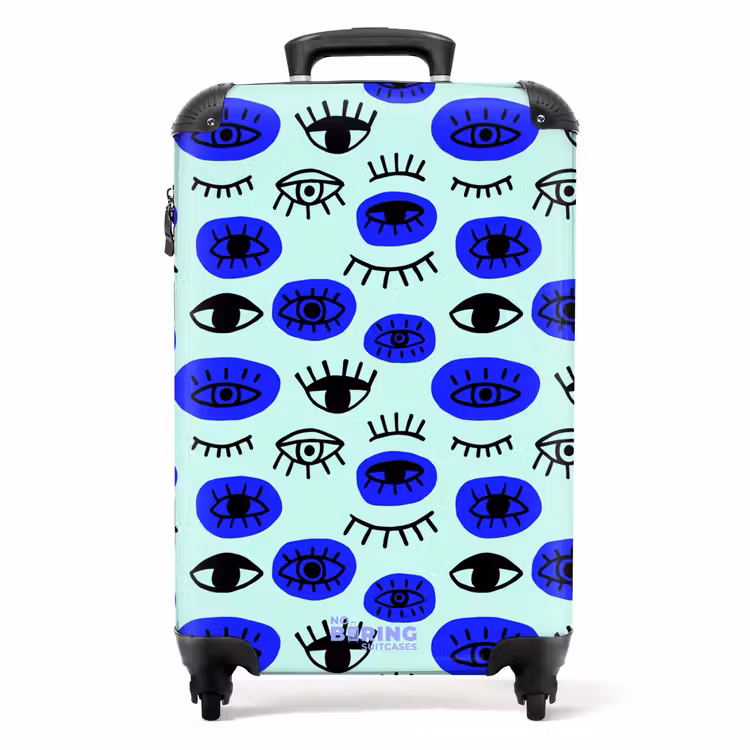 Ogenpatroon in blauw en zwart NBS - Handbagage koffer - Volwassenen Unisex middel -productfoto_recht