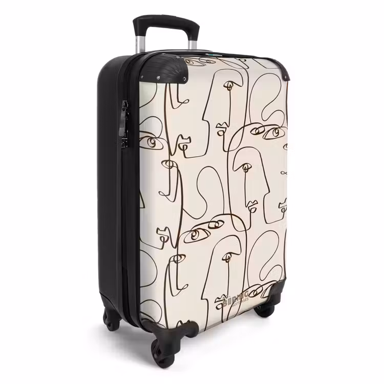 Gezichten in bruine lijn op beige achtergrond NBS - Handbagage koffer - Volwassenen Unisex middel -productfoto_3d
