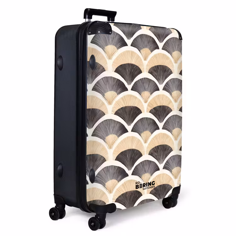 Waaier - Patroon - Zwart - Beige NBS - Handbagage koffer - Volwassenen Unisex middel -productfoto_3d
