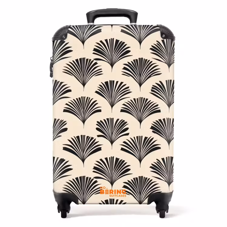 Waaiers - Botanisch - Zwart - Beige NBS - Handbagage koffer - Volwassenen Unisex middel -productfoto_recht