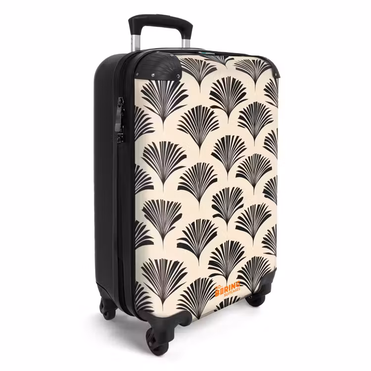 Waaiers - Botanisch - Zwart - Beige NBS - Handbagage koffer - Volwassenen Unisex middel -productfoto_3d
