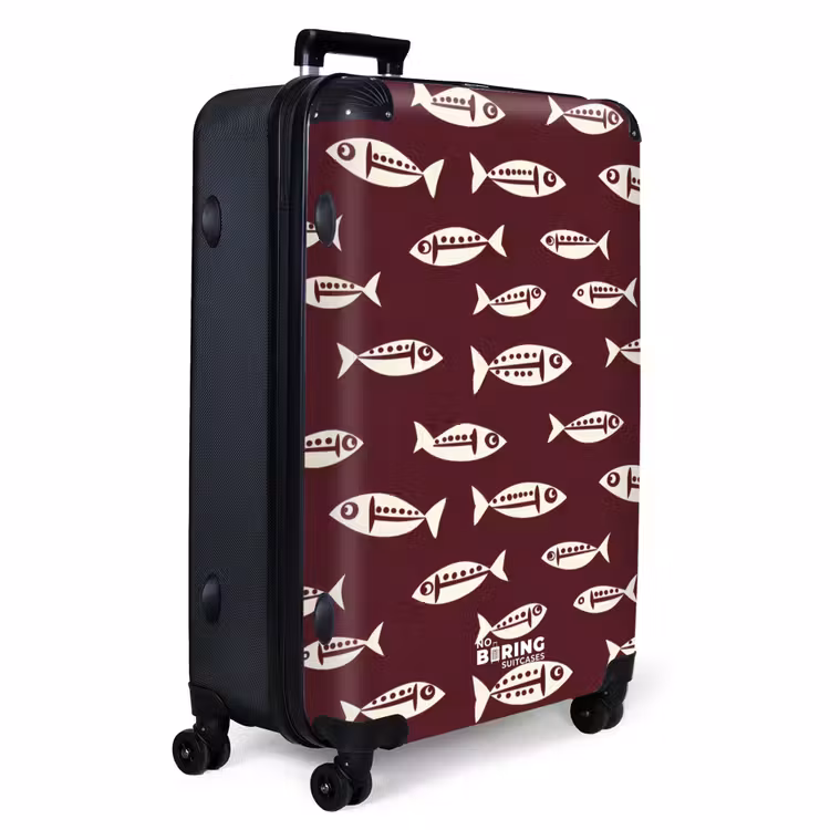 Vissen - Grafisch - Patroon - Donker NBS - Handbagage koffer - Volwassenen Unisex middel -productfoto_3d