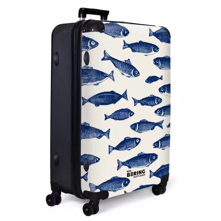 Vissen - Patroon - Blauw - Wit NBS - Handbagage koffer - Volwassenen Unisex middel -productfoto_3d