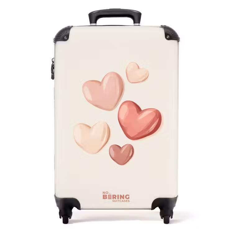 Zwevende harten in zachte rode en roze tinten NBS - Handbagage koffer - Volwassenen Unisex middel -productfoto_recht