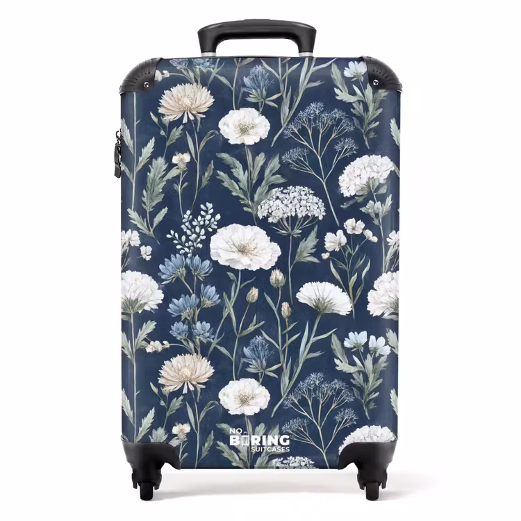 Bloemen patroon blauw NBS - Handbagage koffer - Volwassenen Unisex middel -productfoto_recht