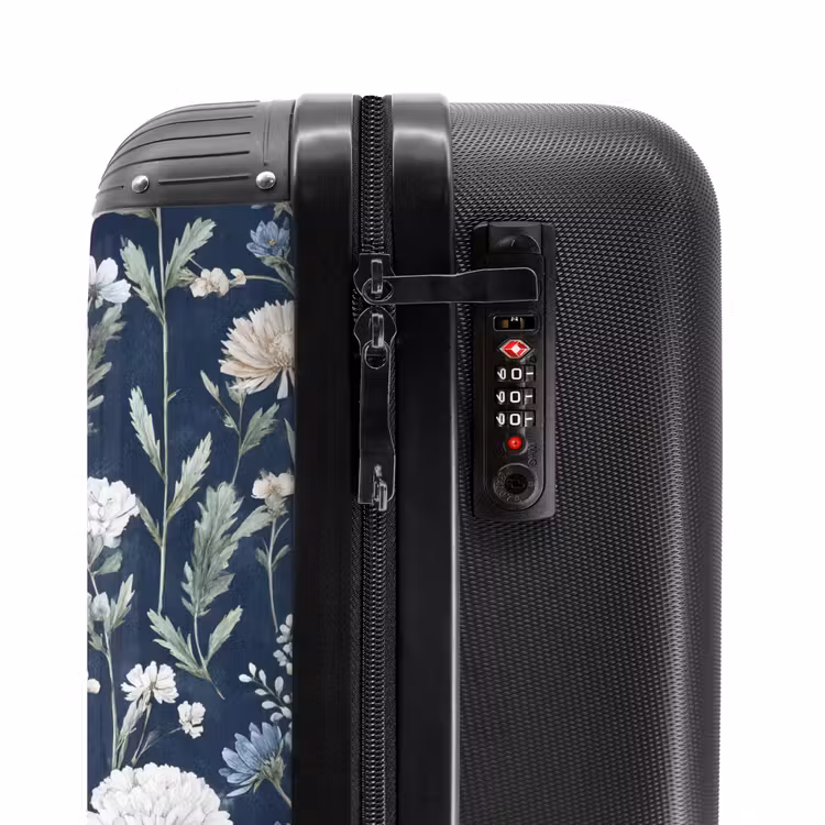 Bloemen patroon blauw NBS - Handbagage koffer - Volwassenen Unisex middel -slot