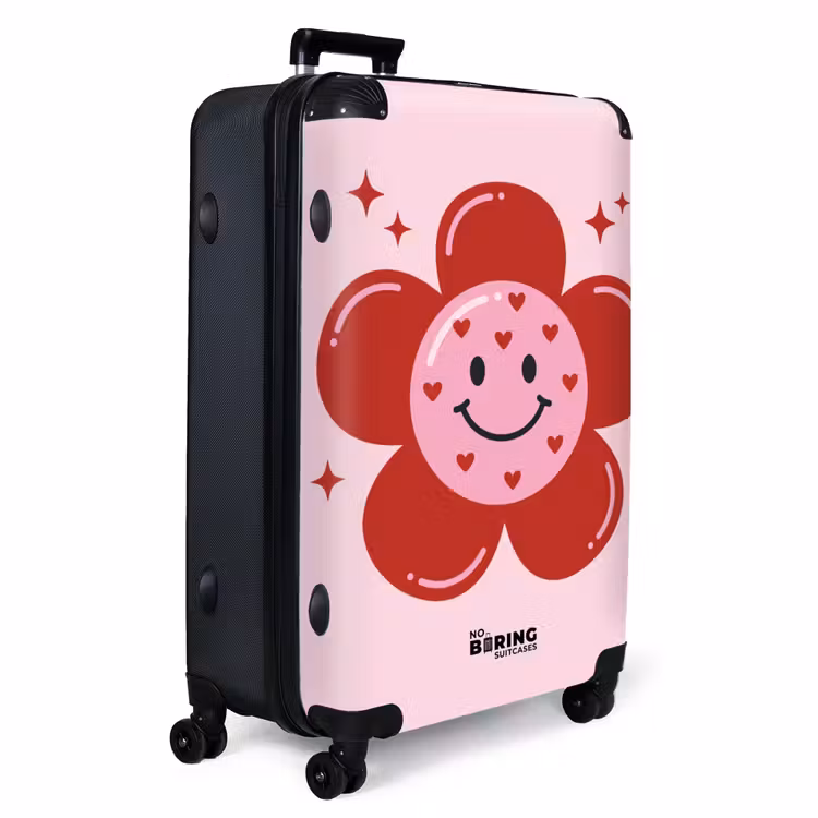 Bloem - Roze - Hartjes NBS - Handbagage koffer - Volwassenen Unisex middel -productfoto_3d