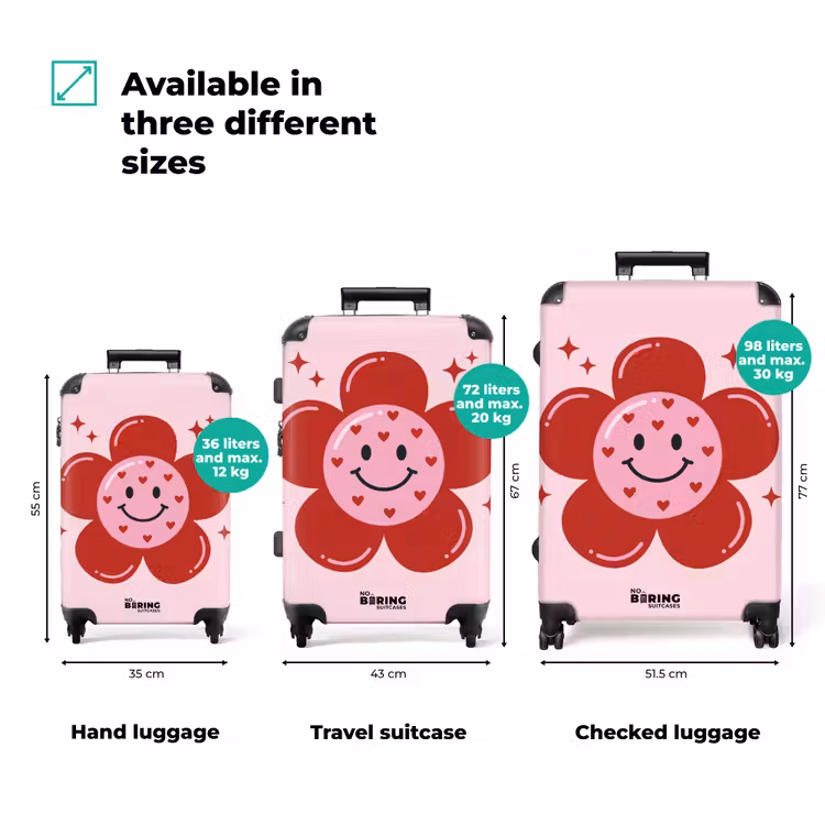 Bloem - Roze - Hartjes NBS - Handbagage koffer - Volwassenen Unisex middel zzzzzzVergelijking_3EN