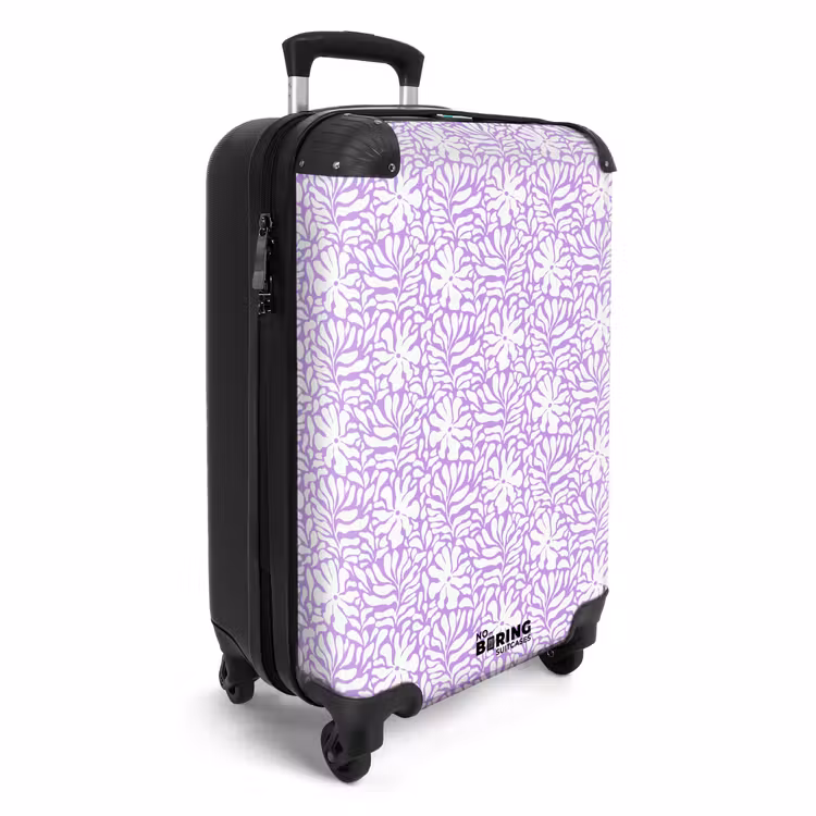 Bloemen en bladeren op paarse achtergrond NBS - Handbagage koffer - Volwassenen Unisex middel -productfoto_3d