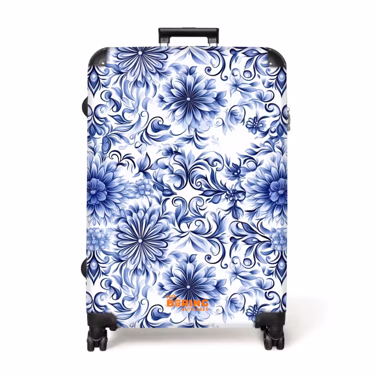 Bloemen - Blauw - Patroon - Wit NBS - Handbagage koffer - Volwassenen Unisex middel -productfoto_recht
