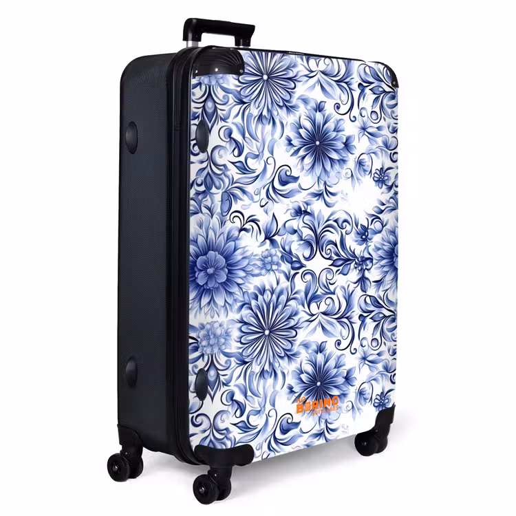 Bloemen - Blauw - Patroon - Wit NBS - Handbagage koffer - Volwassenen Unisex middel -productfoto_3d