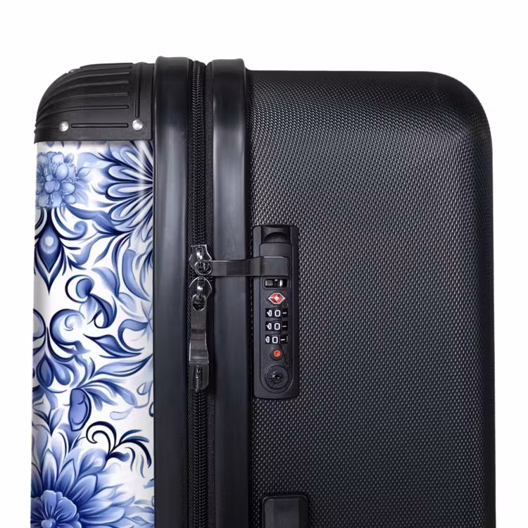 Bloemen - Blauw - Patroon - Wit NBS - Handbagage koffer - Volwassenen Unisex middel -binnenkant