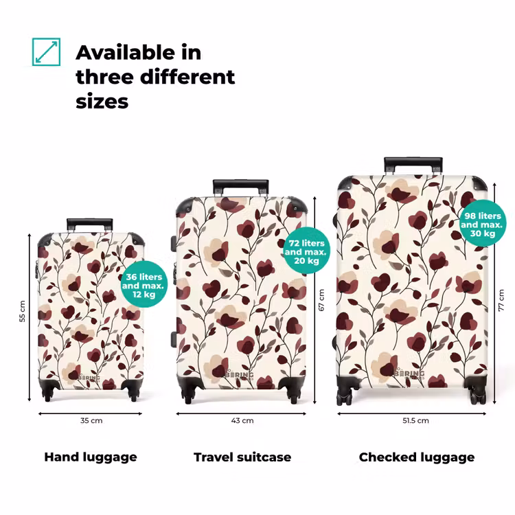 Bloemen - Botanisch - Bordeaux NBS - Handbagage koffer - Volwassenen Unisex middel zzzzzzVergelijking_3EN