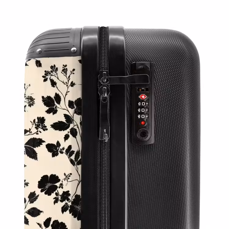 Bloemen - Dessin - Zwart NBS - Handbagage koffer - Volwassenen Unisex middel -slot