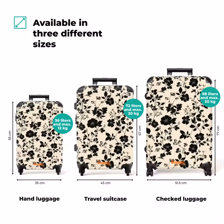 Bloemen - Dessin - Zwart NBS - Handbagage koffer - Volwassenen Unisex middel zzzzzzVergelijking_3EN