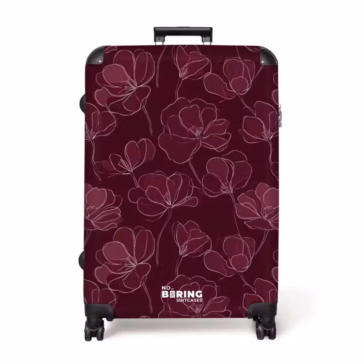 Bloemen - Patroon - Bordeauxrood NBS - Handbagage koffer - Volwassenen Unisex middel -productfoto_recht