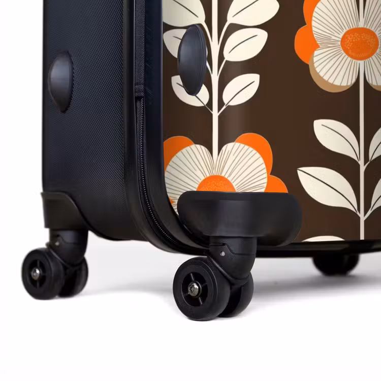 Bloemen - Retro - Bruin NBS - Handbagage koffer - Volwassenen Unisex middel -achterkant