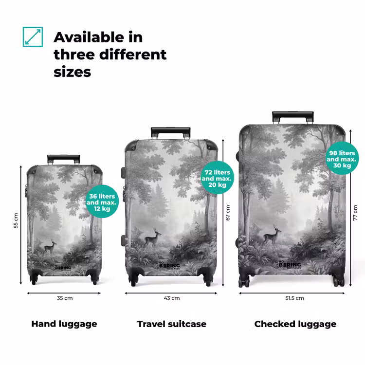 Bos - Hert - Zwart - Wit NBS - Handbagage koffer - Volwassenen Unisex middel zzzzzzVergelijking_3EN