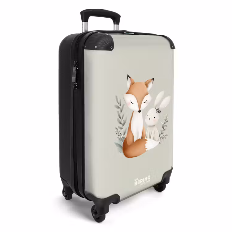 Vos en konijn omringd door groene blaadjes NBS - Handbagage koffer - Volwassenen Unisex middel -productfoto_3d