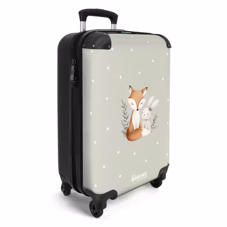 Vos en konijn omringd door groene blaadjes en stippen NBS - Handbagage koffer - Volwassenen Unisex middel -productfoto_3d
