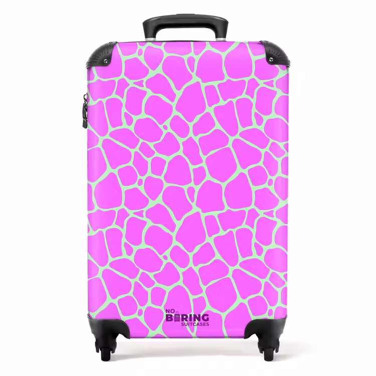 Giraffeprint in lichtgroen en paars NBS - Handbagage koffer - Volwassenen Unisex middel -productfoto_recht