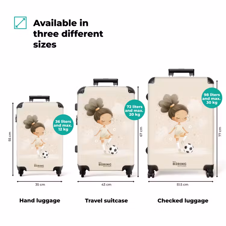 Meisje met een voetbal in beige kleuren NBS - Handbagage koffer - Volwassenen Unisex middel zzzzzzVergelijking_3EN