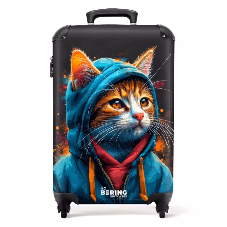 Graffiti kat met blauw vest NBS - Handbagage koffer - Unisex middel -productfoto_recht