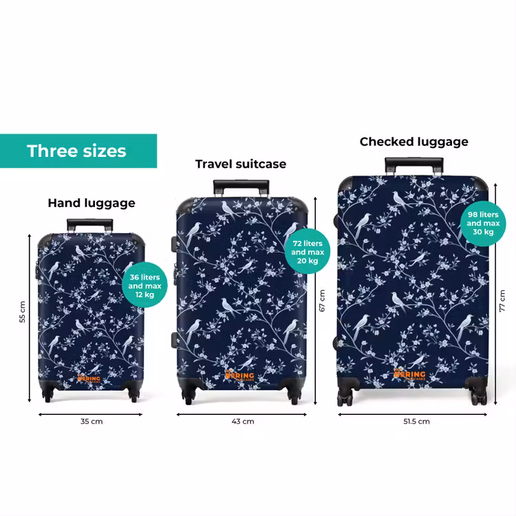Grafisch - Bloesemtak - Blauw NBS - Handbagage koffer - Volwassenen Unisex middel zzzzzzVergelijking_3EN