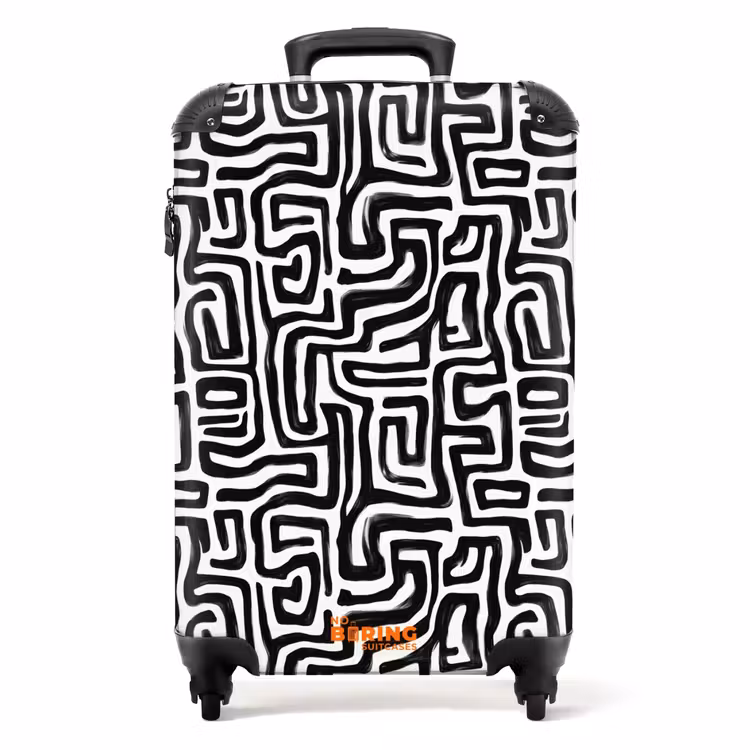Grafisch - Lijnen - Zwart - Wit NBS - Handbagage koffer - Volwassenen Unisex middel -productfoto_recht