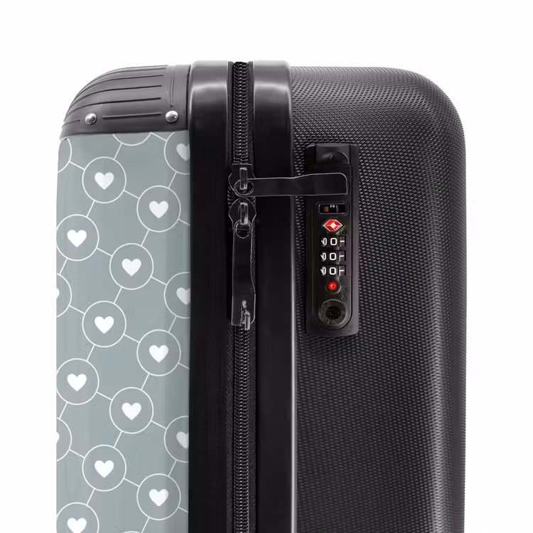 Grijsgroene achtergrond met witte hartjes NBS - Handbagage koffer - Volwassenen Unisex middel -slot