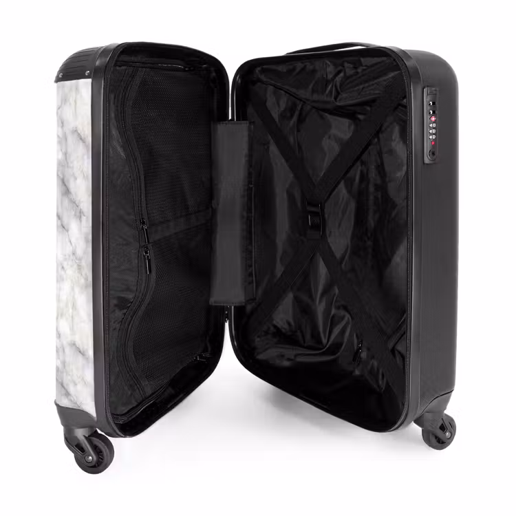 Grijs - Marmer - Gedetailleerd NBS - Handbagage koffer - Volwassenen Unisex middel -binnenkant