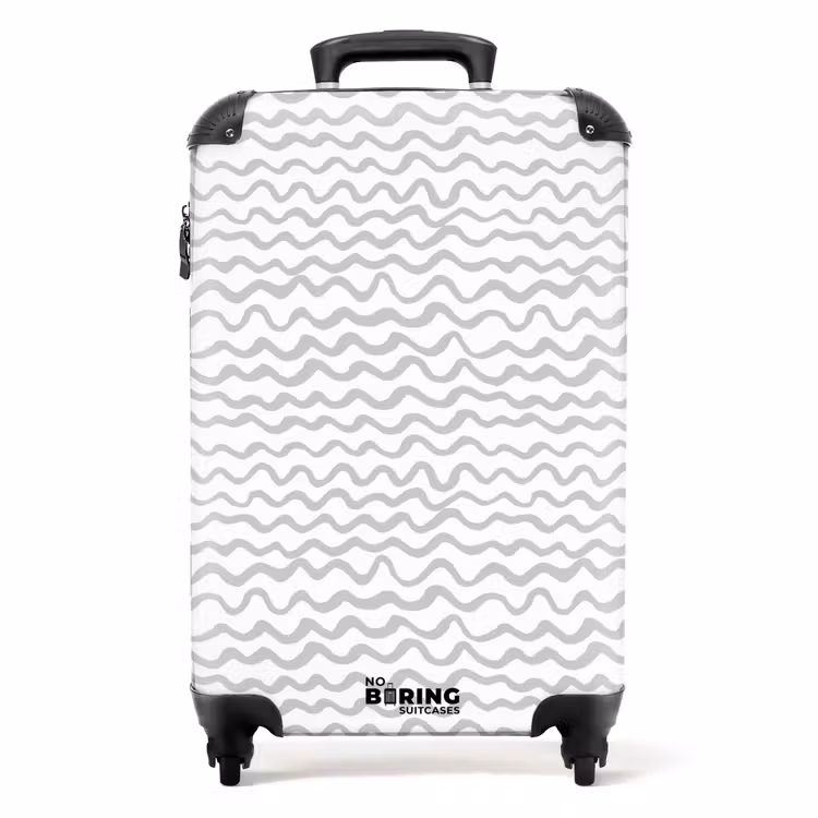 Grijze golflijnen op wit NBS - Handbagage koffer - Volwassenen Unisex middel -productfoto_recht