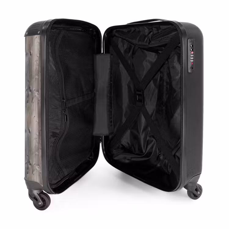 Vergrijsd hout met noesten en verticale lijnen NBS - Handbagage koffer - Volwassenen Unisex middel -binnenkant