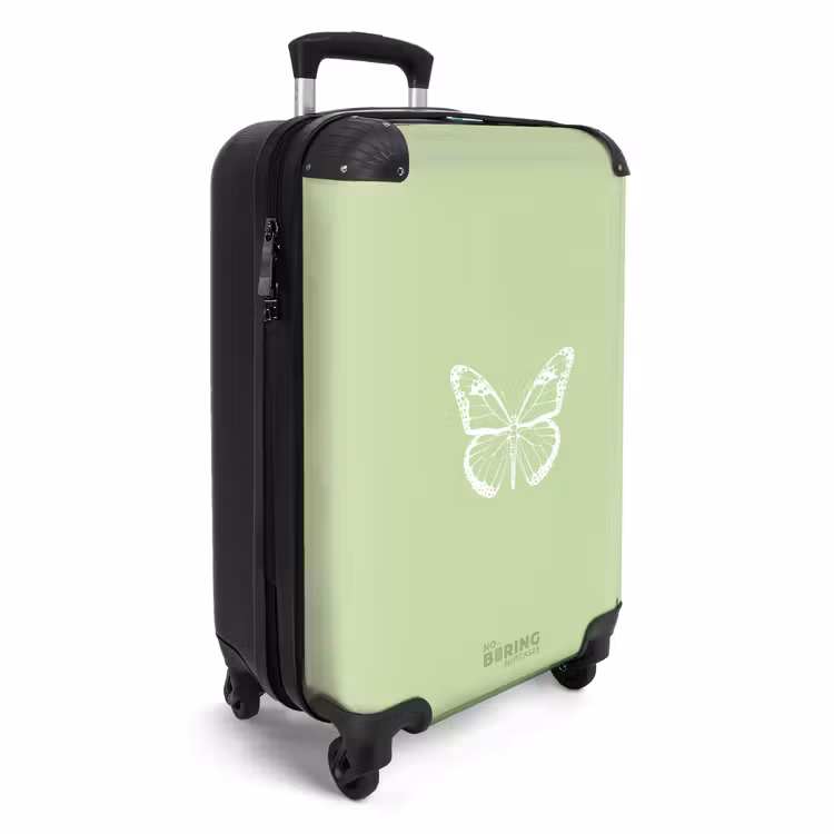Groene achtergrond met witte vlinder NBS - Handbagage koffer - Unisex middel -productfoto_3d