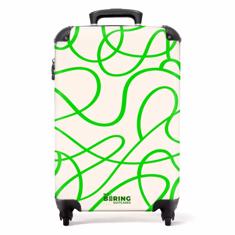 Groene krullijnen op beige NBS - Handbagage koffer - Volwassenen Unisex middel -productfoto_recht