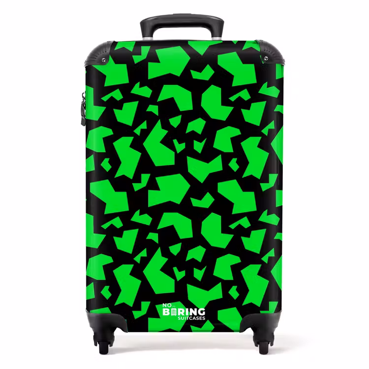 Groene fragmenten op zwart NBS - Handbagage koffer - Volwassenen Unisex middel -productfoto_recht