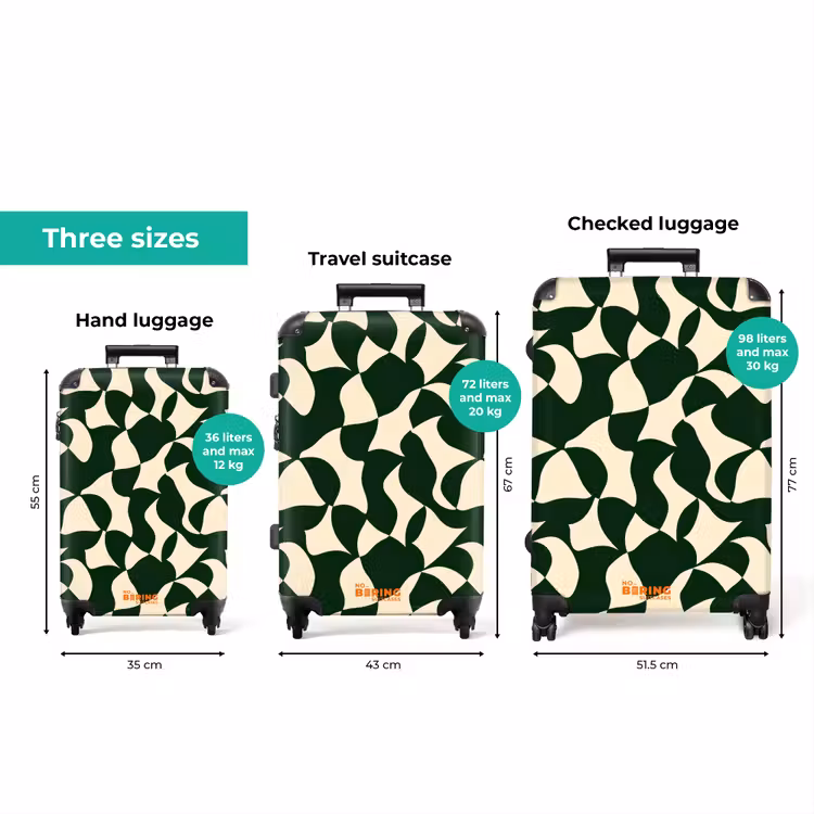 Groen - Organische vlakken - Crème NBS - Handbagage koffer - Volwassenen Unisex middel zzzzzzVergelijking_3EN