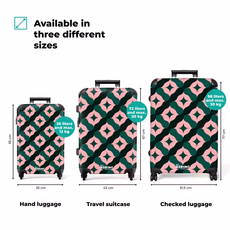 Groen - Roze - Retro - Sterren NBS - Handbagage koffer - Volwassenen Unisex middel zzzzzzVergelijking_3EN