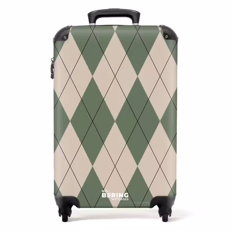 Groen met beige ruit patroon NBS - Handbagage koffer - Unisex middel -productfoto_recht
