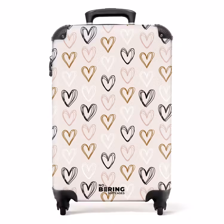 Hartjespatroon in diverse kleuren op beige NBS - Handbagage koffer - Volwassenen Unisex middel -productfoto_recht