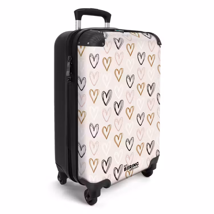 Hartjespatroon in diverse kleuren op beige NBS - Handbagage koffer - Volwassenen Unisex middel -productfoto_3d