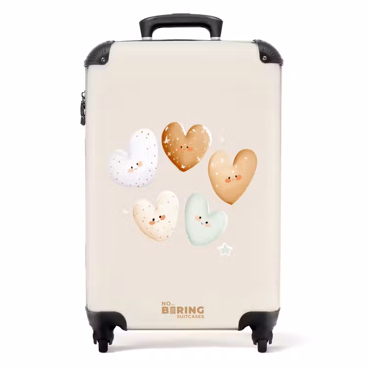 Hartjes in zachte beige tinten NBS - Handbagage koffer - Volwassenen Unisex middel -productfoto_recht